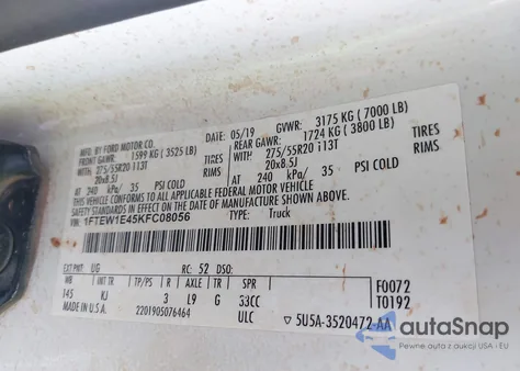 2019 Ford F-150 King Ranch из США, поврежденный, VIN 1FTEW1E45KFC08056